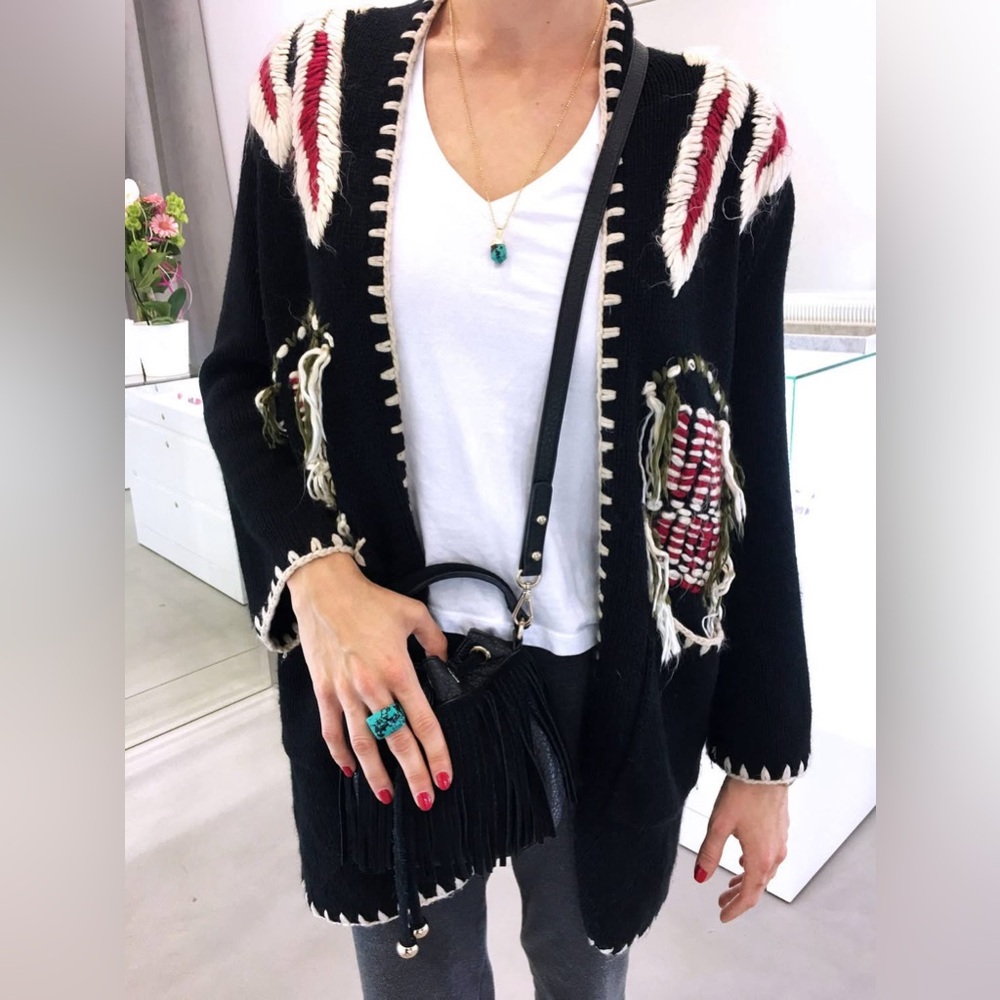 Zara Native Shag Shaggy Fringe UnButton Knit Cardigan S